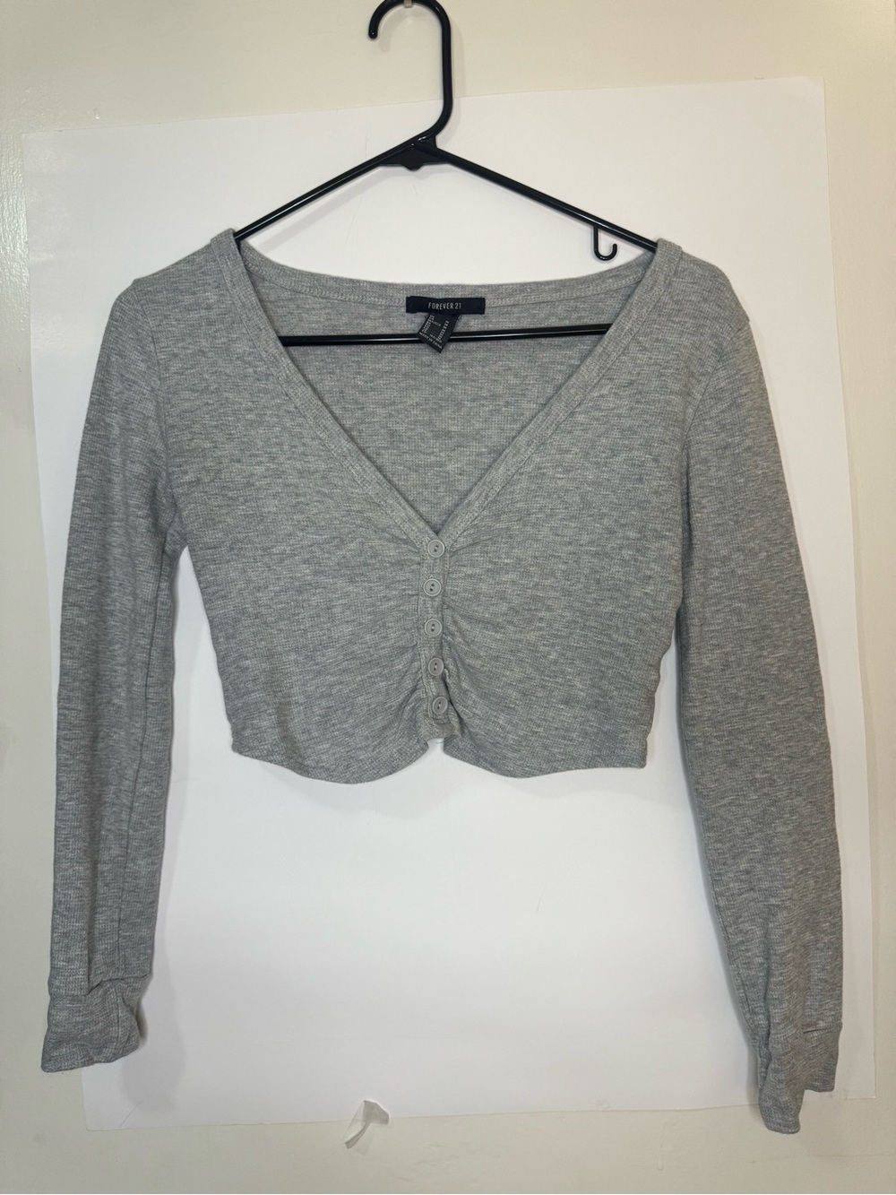 Forever 21 Light Gray Cropped Button V-Neck
